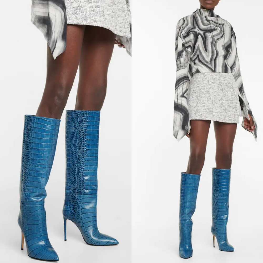 NWT in box Paris Texas Blue Crocodile Croc Effect Leather Boots
